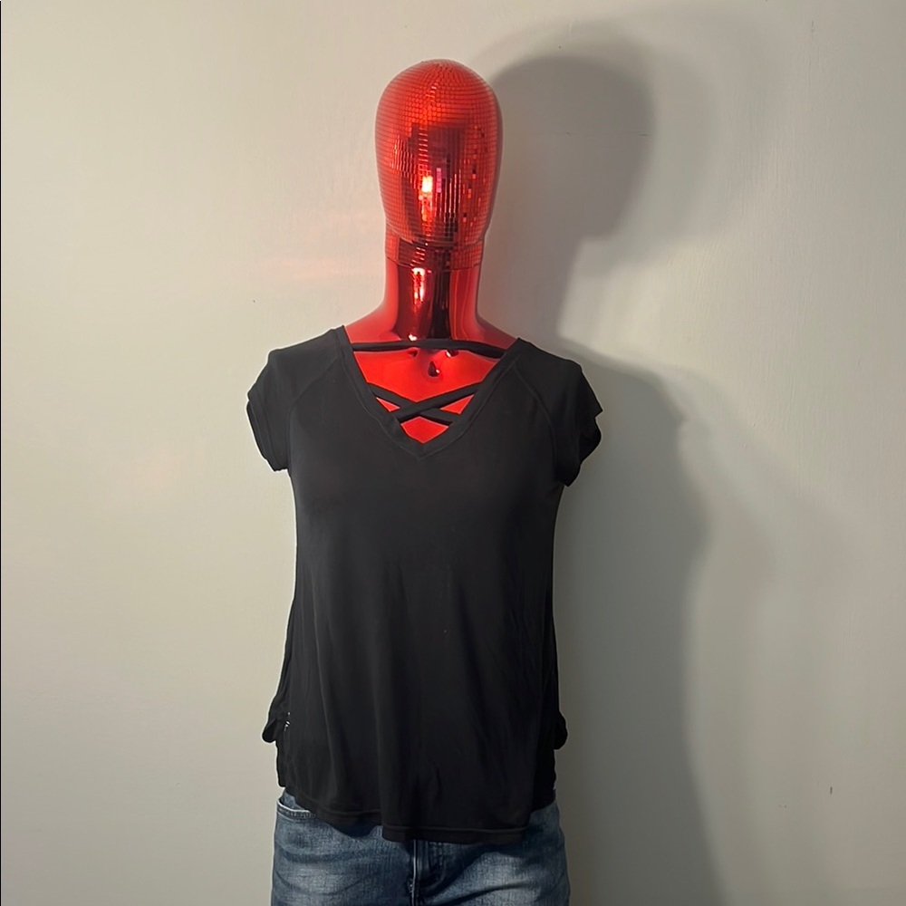 Calvin Klein Performance Black Cut Out Cap Sleeve Tee